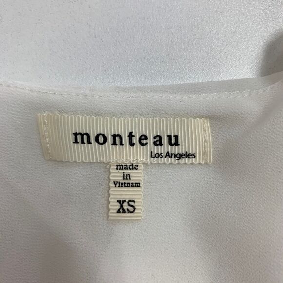 Monteau Blouse Women XS Extra Small White Split Front Chiffon Layer Short Sleeve - Picture 10 of 14